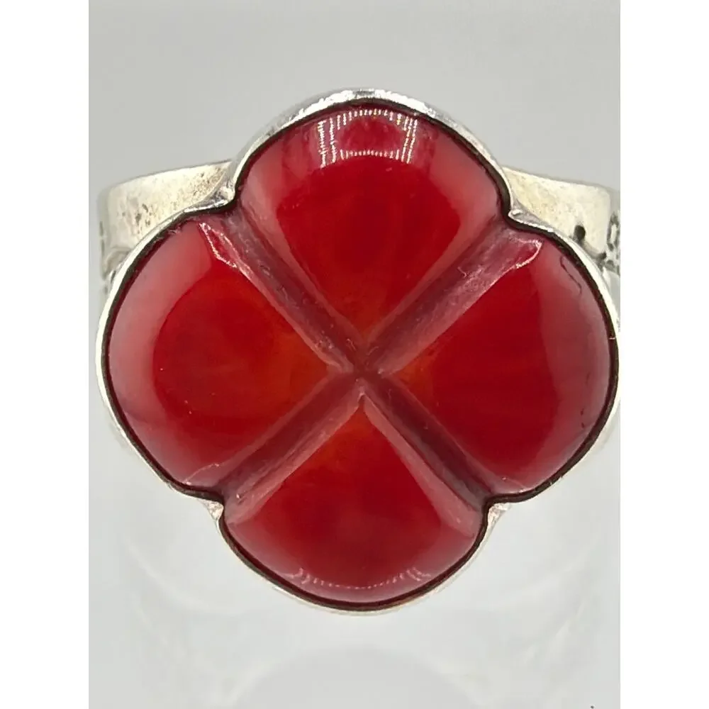 Jay King Mine Finds Carved Red Coral Flower Ring 6.5 - Picture 4 of 8
